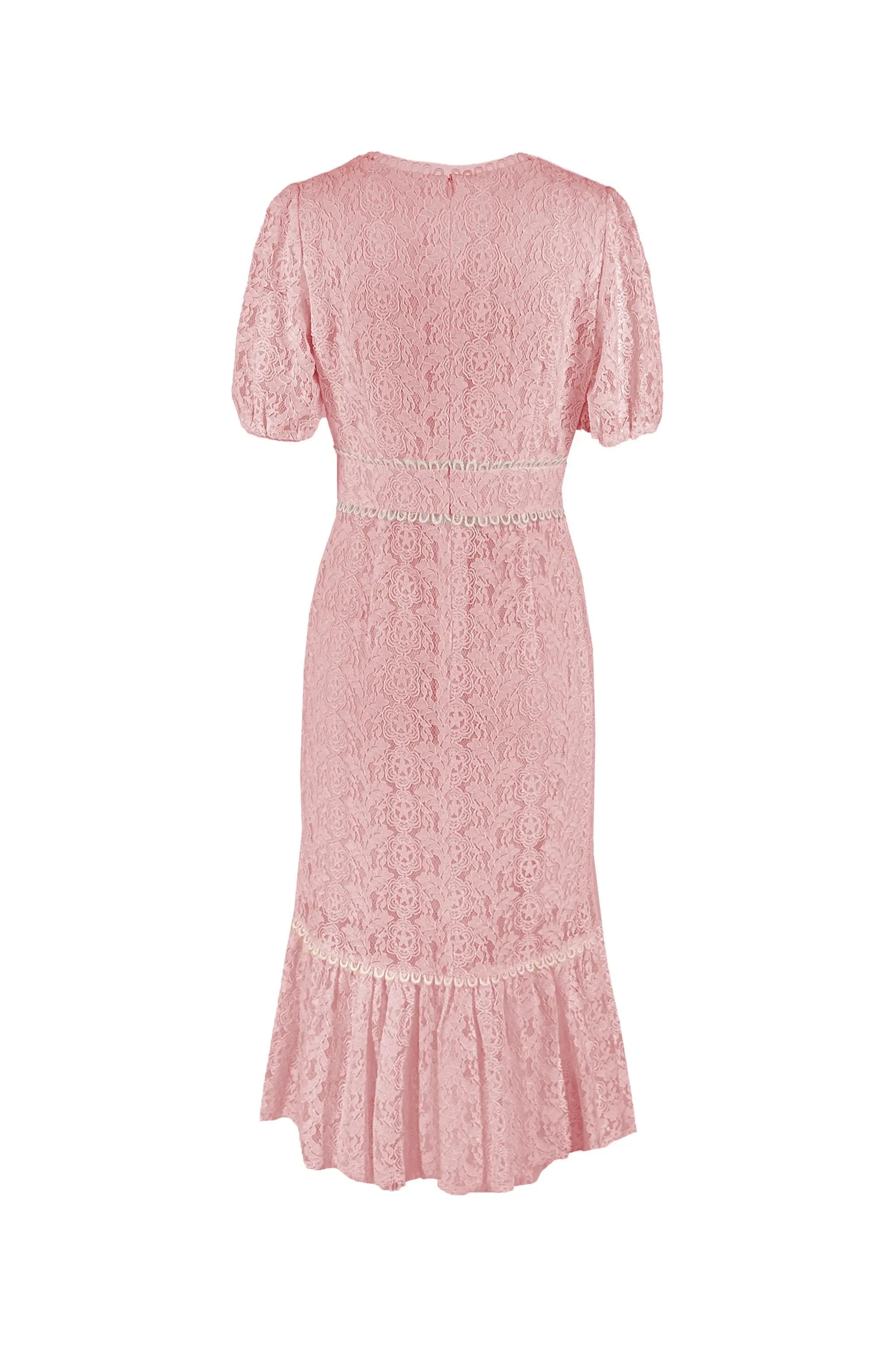 Elegant White and Pink Lace Midi Dress ULA